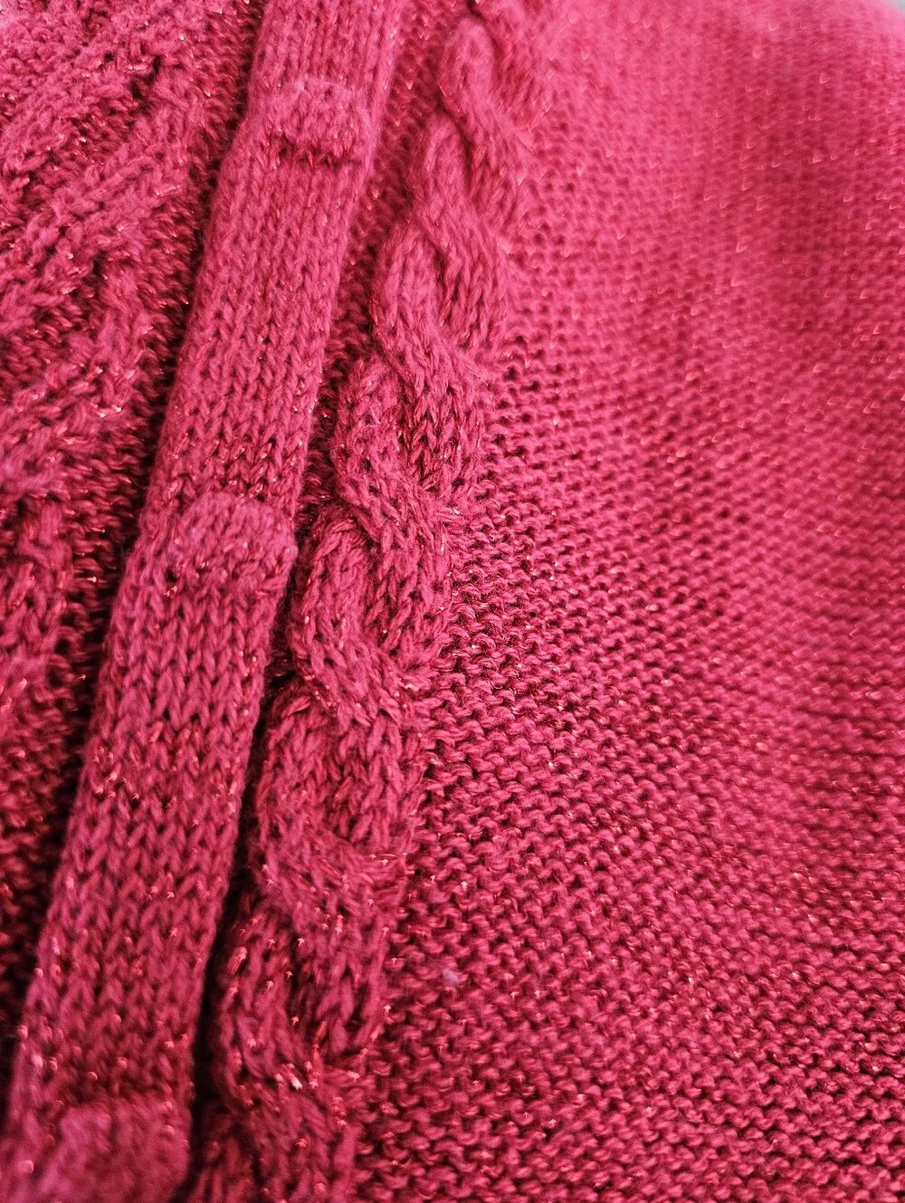 The Childrens Place Girls Sweater Dress Red Cable Knit Metallic Shimmer Sz 10/12